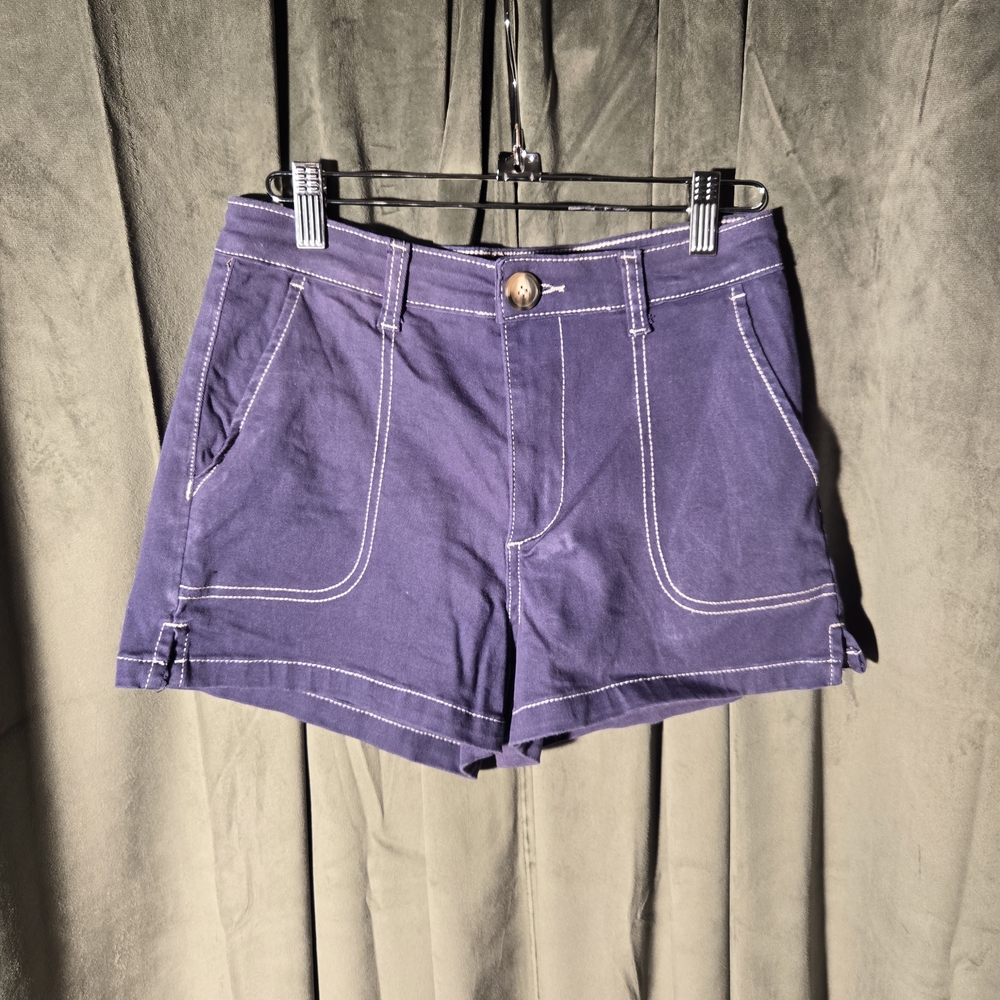 Modcloth Blue Contrast-Stitch Casual Jean Shorts